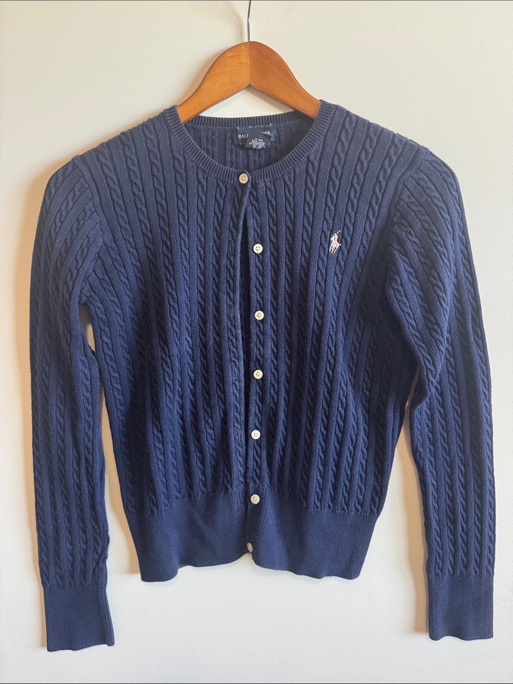 Ralph Lauren Navy Cable-Knit Button-Up Cardigan